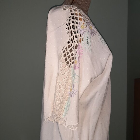 VINTAGE 1970'S BALI EMERALD 100% RAYON SKIRT & BLOUSE BOHO CREAM OPEN CUT WORK - Picture 5 of 9
